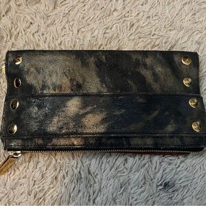 Black and Gold Metallic Clutch with Gold Stud Accents